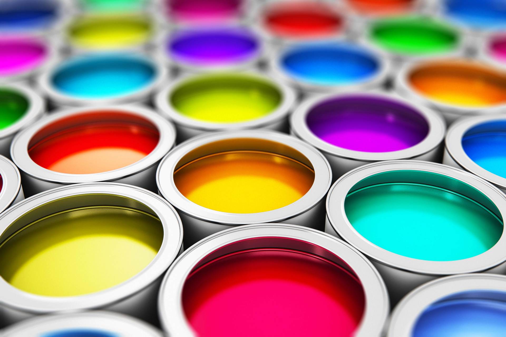 Colorful paint cans at Heath's Paint Center
